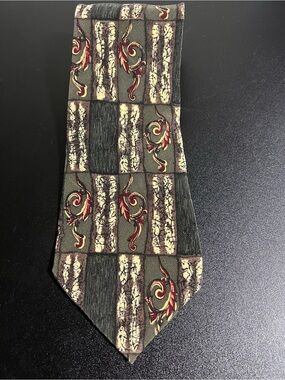 Vtg Christian Dior Monsieur Silk Tie Burgundy Gold Baroque Abstract 4"‎ Wide